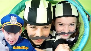 Cops & Robbers for Kids! | Police Costume Pretend Play and Construction Trucks | JackJackPlays