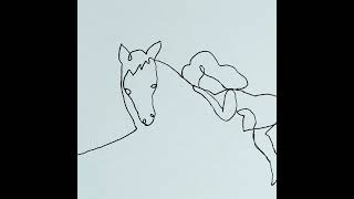 Draw a picture of a horse and a girl under a pencil in one line. #shorts