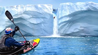 Kayaking down the ICE WALL (extreme Arctic waterfall)