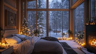 Relaxing Fireplace Sounds \u0026 Soft Snowfall Ambience for a Cozy Bed Room Escape