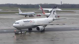 IRAN Air A310 Close UP De-Icing and Push Back at Hamburg Airport