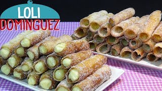 Cañas fritas con y sin relleno de crema pastelera. Súper crujientes. Loli Domínguez - Semana Santa