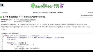 Java Practice It | Exercise 11.15: maxOccurrences | collections, sets and maps, hashmap