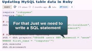 Ruby Tutorial :Updating MySQL table data in Ruby