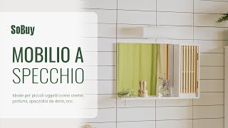 SoBuy Specchio da parete per il bagno丨Mobiletto a specchio丨Mobiletto da bagno a parete丨BZR128-W