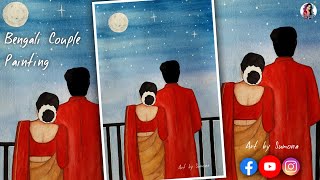 Traditional Couple Painting| Bengali love couple painting| Romantic Couple on Balcony Painting|