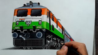 Sketching a Stunning Indian Railways Tricolour WAP-7 Locomotive pulling LHB Train!