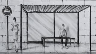 How to Draw a Bus Stop: Easy Perspective Pencil Drawing for Beginners