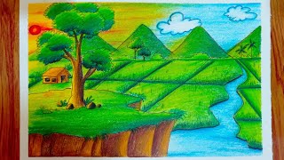 วาดรูปธรรมชาติ Ep6 How to draw scenery of beautiful nature (easy)