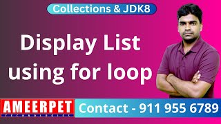 Display Array List using for loop | Ameerpet Technologies | By Srinivas