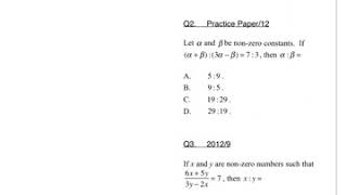 Rate and Ratio 率和比 DSE Past Paper MC 01