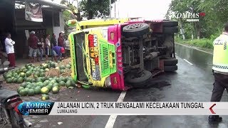 Jalanan Licin, 2 Truk Mengalami Kecelakaan Tunggal