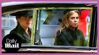 Emotional Princess Beatrice leaves Queen Elizabeth II's funeral with family