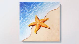 EASY BEACH ACRYLIC PAINTING TUTORIAL FOR BEGINNERS | LEARN HOW TO PAINT | STARFISH DRAWING #73