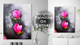 Step by Step acrylic painting on Canvas for beginners MAGNOLIA  painting | art ideas - ASMR