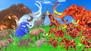 10 Giant Woolly Mammoth Elephant vs 10 Giant Lava African Elephant Mastodon Animal Epic Battle