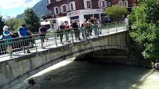 Hydrospeed watersport in Arve river at Chamonix, Mont-Blanc, France