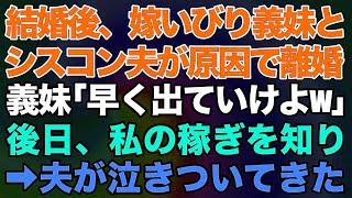 【スカッとする話】結婚後、嫁いびり義妹とシスコン夫が原因で離婚を決心した私。義妹「オバ様と同居は無理w早く出てけよ」→即刻出て行った結果、私の稼ぎが良かったと知り、夫が泣きついてきた。だって私は...