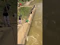 Free life scoop net fishing under dam in river at coutryside for food #fishing #catchfoods #shorts