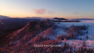 新雪の美ヶ原と朝日と富士山と八ヶ岳連峰　FUKEI 69487