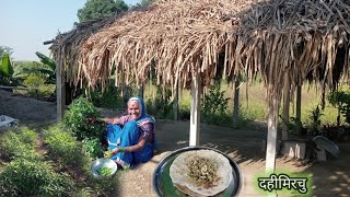 दही-मिरचु |मिरचीची देठं चोखण्यासाठी ठेऊन आंबट दहीचा शितोंडा देऊन केलेला मिरचु आंबट-तिखट खर्डा| ठेचा