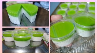 วุ้นกะทิใบเตยหอมหวานมันกำลังดีทำกินทำขายได้เลย coconut milk+ pandanus jelly