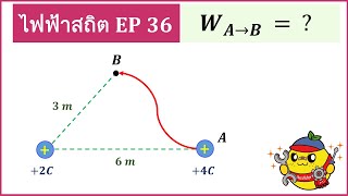 ไฟฟ้าสถิต ( Ep36) :  งานในการเลื่อนประจุจาก +2 ไมโครคูลอมบ์ จาก 𝐴 ไป 𝐵  มีค่าเท่าไร