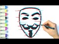 How to Draw Guy Fawkes mask: V for Vendetta with Glitch Effect