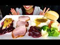 ASMR HOLIDAY FOOD MUKBANG - HONEY BAKED HAM, MASHED POTATOES, VEGETABLES, ROLL, AND BERRY PIE