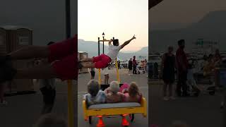 man blew the rickshaw into the air