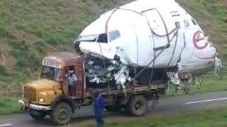 Calicut air port തകർന്ന വിമാനത്തിൻ്റെ മുൻ ഭാഗം ലോറിയിൽ