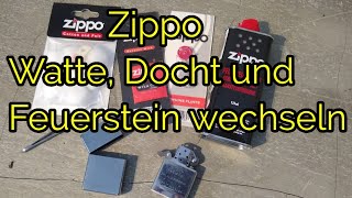 Zippo Wartung Docht Watte Feuerstein wechseln tauschen Zippo Watte Docht Feuerstein ersetzen