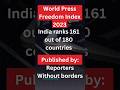 World press freedom index 2023 #shorts #currentaffairs