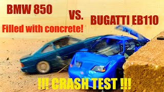 CRASH TEST - 1/24 Bugatti EB110 vs 1/24 BMW 850 Filled with CONCRETE! - Super Slow Motion -