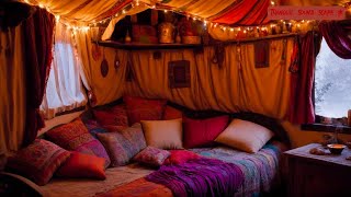 Snow and Wind sounds, Escape the blizzard in a gypsy caravan, warm and cozy atmosphere p52