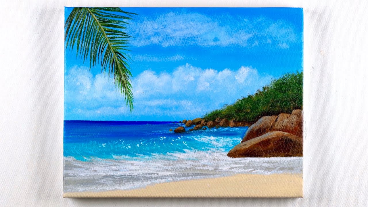 Seascape Painting | Easy Beach Painting | Acrylic Painting Step By Step ...