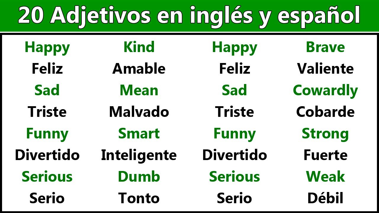 20 Adjetivos Comunes En Inglés Y Español Para Enriquecer Tu Vocabulario ...