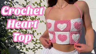 Crochet Heart Top | Crochet Heart Squares 💕