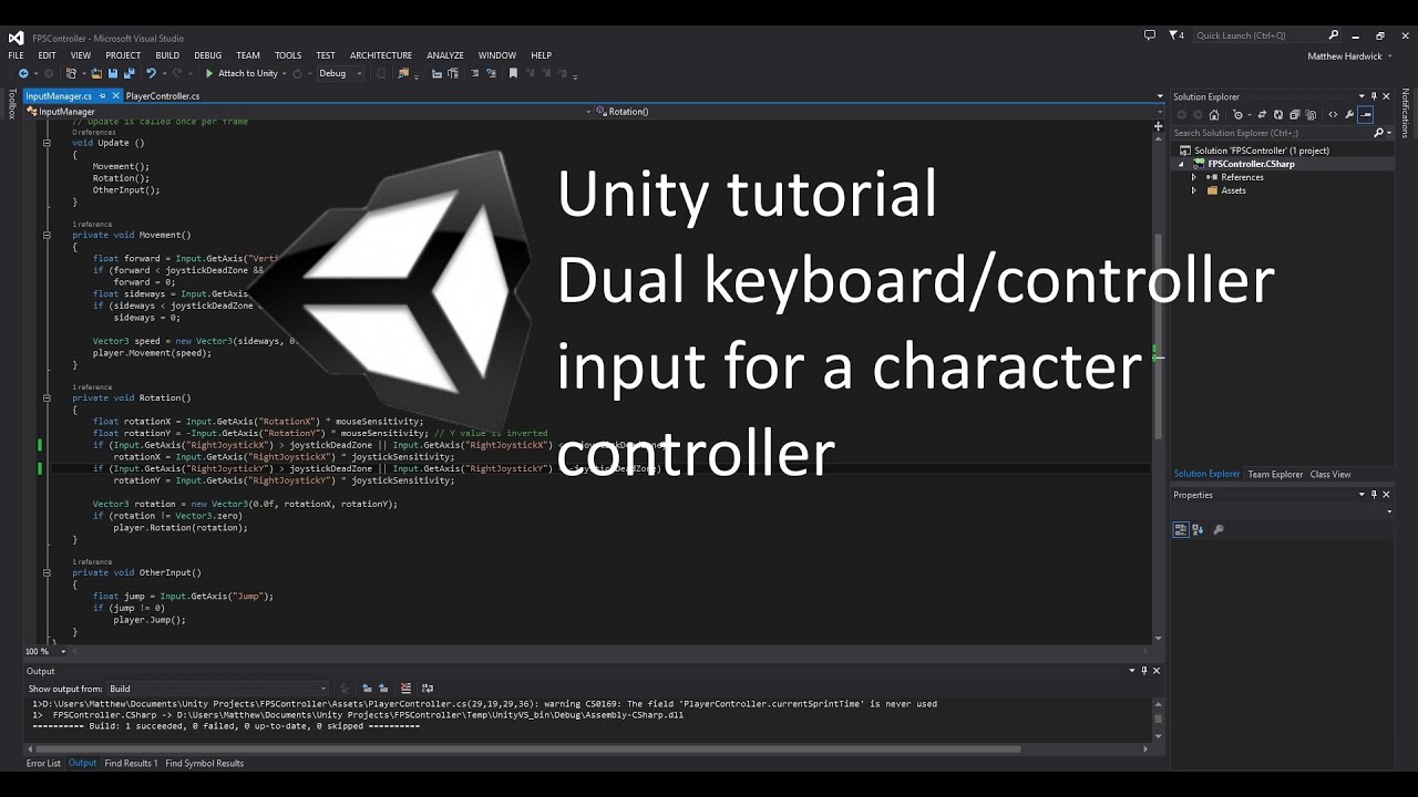 Unity - Dual Keyboard/controller Input For Character Controller - YouTube