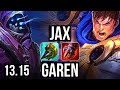 JAX vs GAREN (TOP) | 7/0/4, 6 solo kills, Godlike, 300+ games | EUW Grandmaster | 13.15