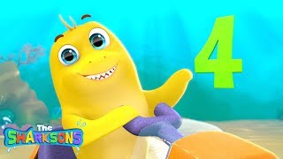 5 Little Digger Trucks SHARKSONS | Nursery Rhymes & Kids Songs! | ABCs and 123s