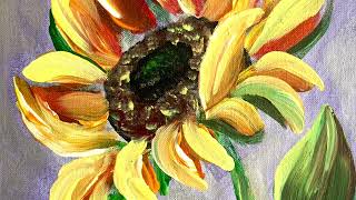How to paint a sunflower in acrylic paints. Step by step, free tutorial for fun and art therapy.