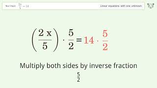 Solve (2x)/5=14: Linear Equation Video Solution | Tiger Algebra