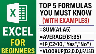 Excel for Beginners - Top 5 Formulas You Must Know (with Examples) ‼️