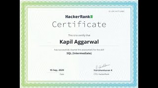 SQL Intermediate Certification Skills Test on Hackerrank Detailed SOLUTION!