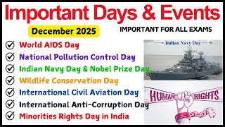 December 2025 Important Days & Events I Current Affairs Important Days #currentaffairs #december