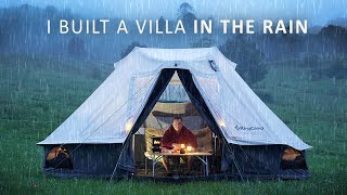 Solo RAIN Camping like a King [ I built a fully furnished Palace Tent, relaxing