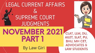Legal Current Affairs November  CLAT LLB| LLM| AILET| DU|PU| MH CET| BHU| SLAT