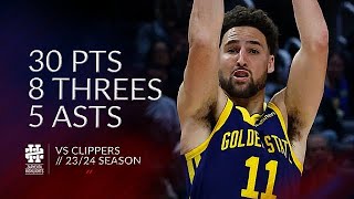 Klay Thompson 30 pts 8 threes 5 asts vs Clippers 23/24 season