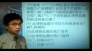 9711(97指考)小明對某定量理想氣體做壓力P 與體積V 在恆温下的實驗